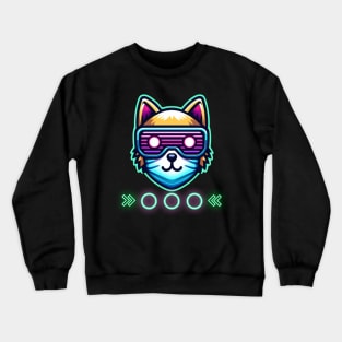 neon cyberpunk cat graphic Crewneck Sweatshirt